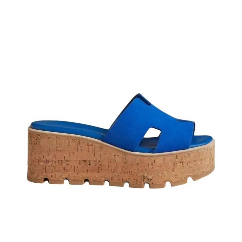 HERMES Eze Slide Slippers 7cm Women's Blue-1