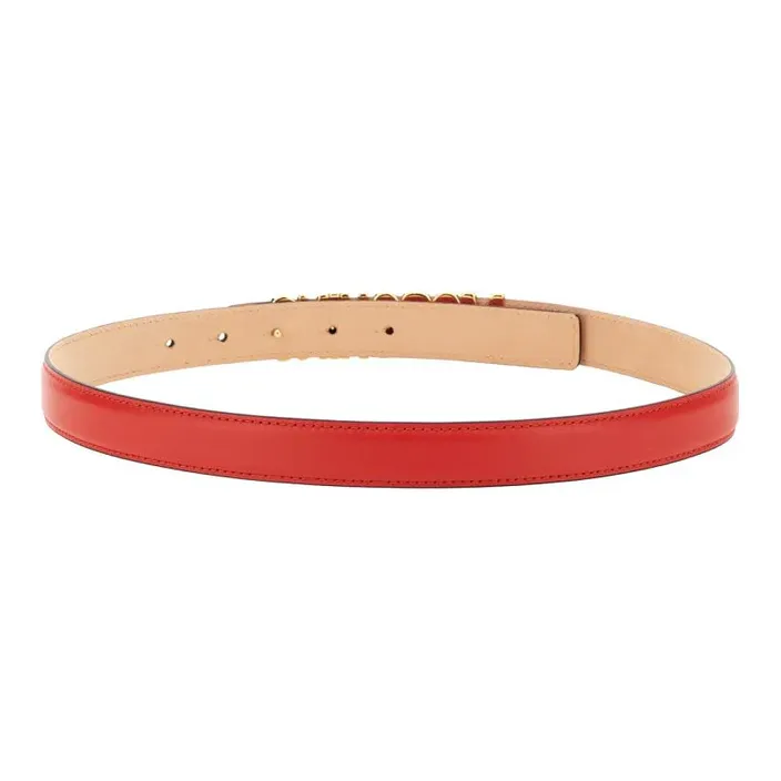 MOSCHINO Logo Buckle Smooth Buckle Leather Belts Women's Red Width: 4cm-1