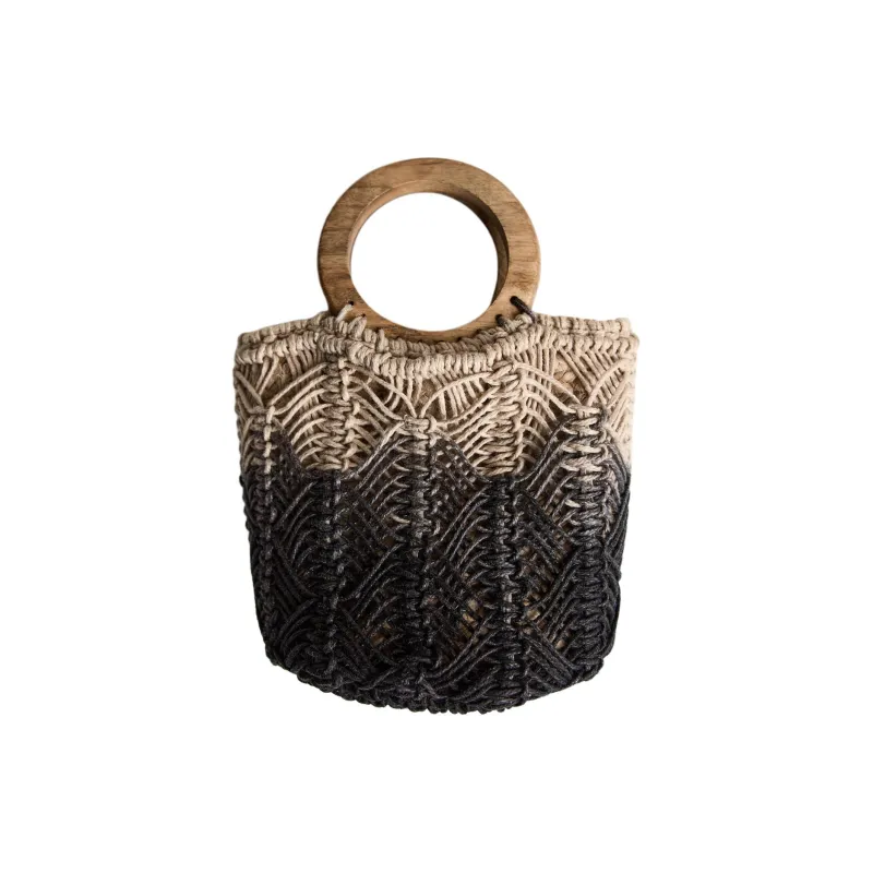 ZARA Jute Handbag Small Size Women's Black & Beige-1