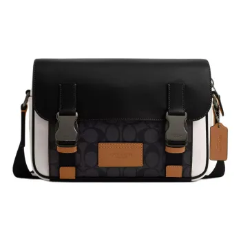 COACH Track Coated Canvas With Smooth Calfskin Shoulder Bag Crossbody Bag Medium Size Women's Black