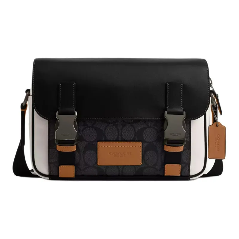COACH Track Coated Canvas With Smooth Calfskin Shoulder Bag Crossbody Bag Medium Size Women's Black-0