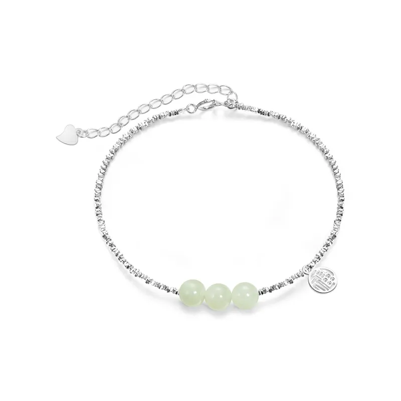 Bermuda Eyes Hetian Jade S925 Silver Bracelets Women's Pale Greenish White Jade-0