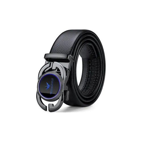 WilliamPOLO Cow Leather Top Grain Cow Leather Leather Belts Men's Gunmetal Buckle Blue Logo Width 3.5cm
