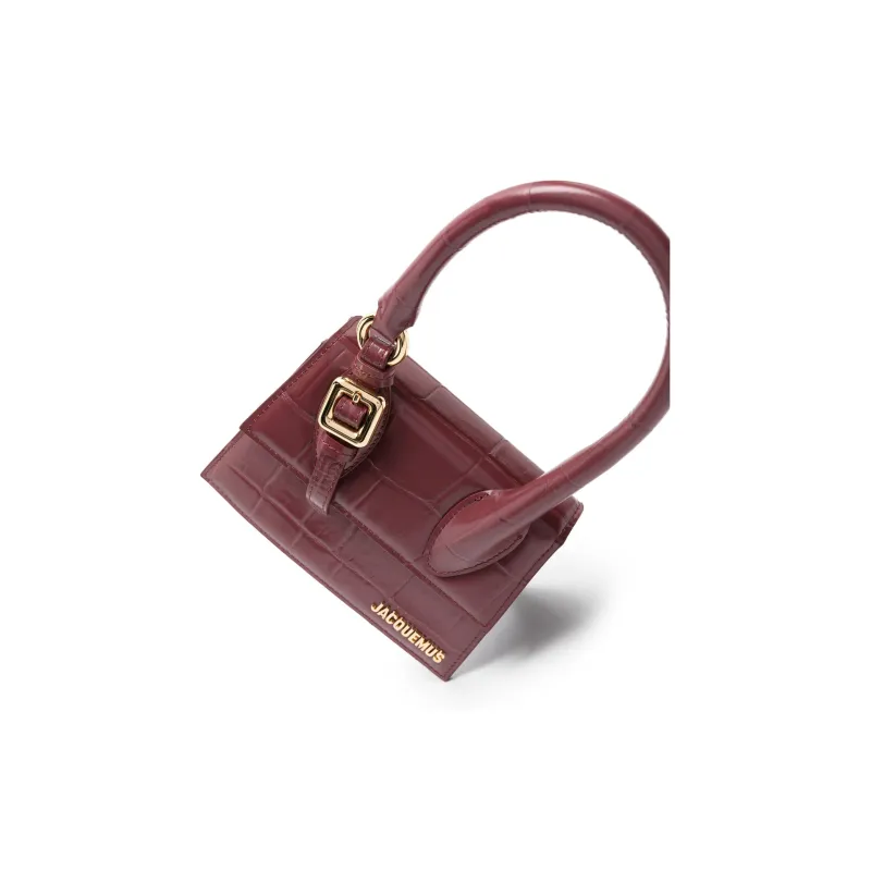 Jacquemus Calfskin Shoulder Bag Crossbody Bag Handbag Medium Size Women's Burgundy Color-1