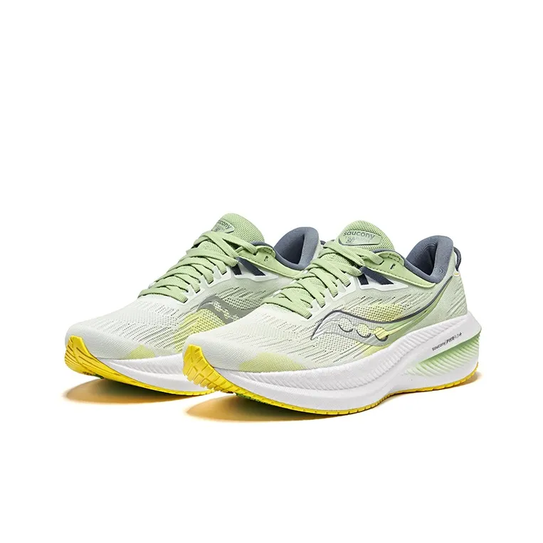 Saucony Triumph 21 Cushioning Breathable Low Top Training Racing Running Shoes Women's White Green-2