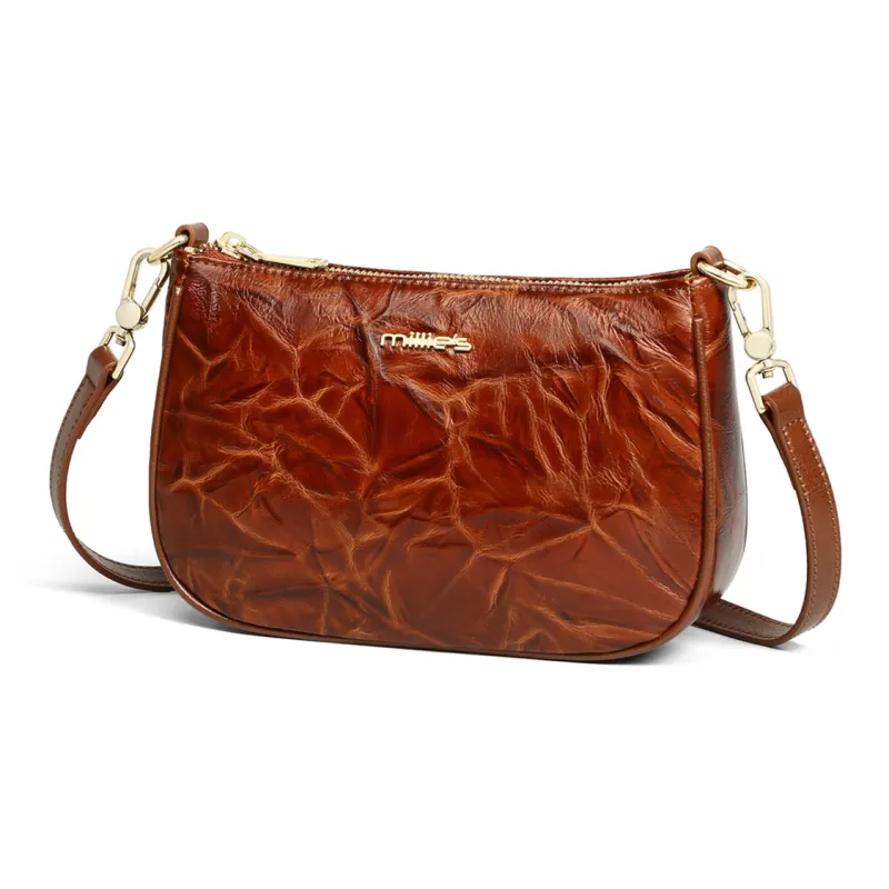 MILLIE'S Cow Leather Crossbody Bag Handbag Shoulder Bag Small Size Women's Black/Brown-9
