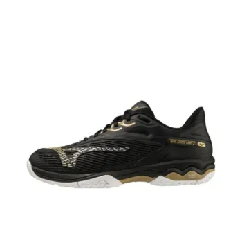 Mizuno WAVE EXCEED LIGHT2 WIDE OC Cushioning, Wear Resistant Low Top Tennis Shoes Unisex Black Gold