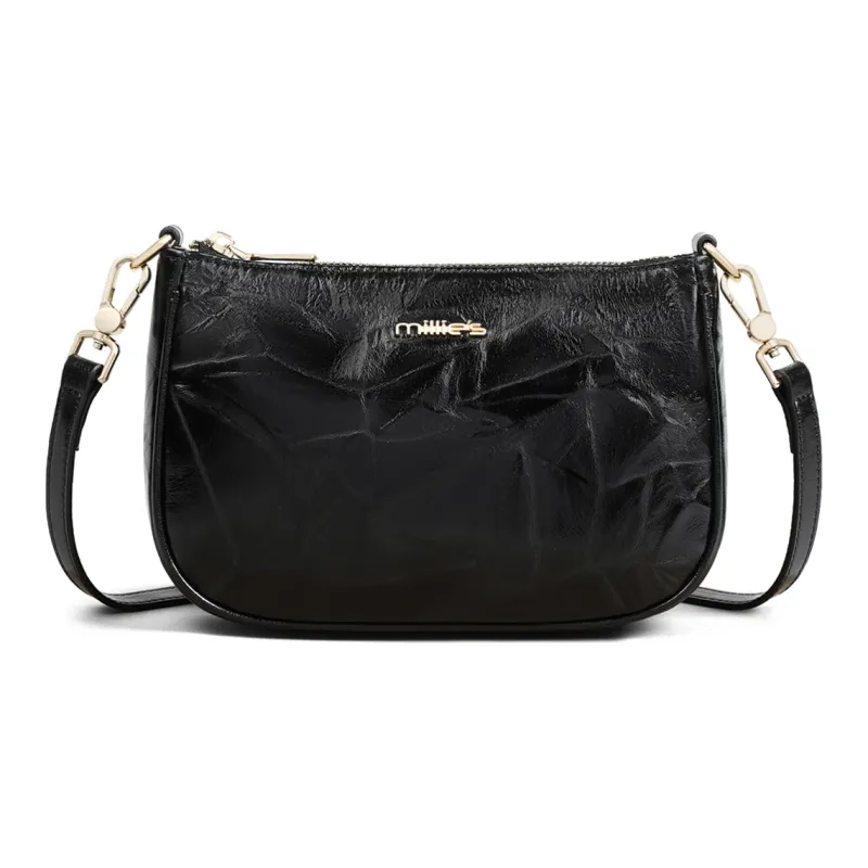 MILLIE'S Cow Leather Crossbody Bag Handbag Shoulder Bag Small Size Women's Black/Brown-2