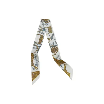 HERMES Mulberry Silk Silk Scarves Men's White/Blue Gray/Burnished Gold