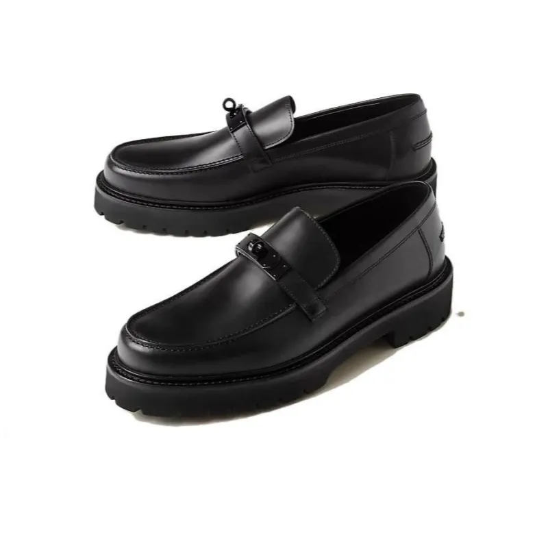 HERMES Icone Loafers Men's Black-3