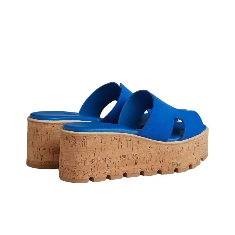 HERMES Eze Slide Slippers 7cm Women's Blue-3