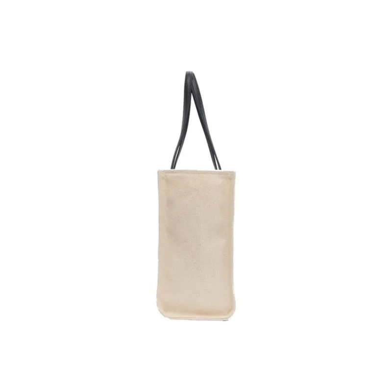 BALLY Fabric Tote Bag Shopping Bag Handbag Large Size Women's Natural & Black & Gold-4
