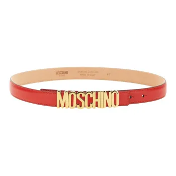 MOSCHINO Logo Buckle Smooth Buckle Leather Belts Women's Red Width: 4cm