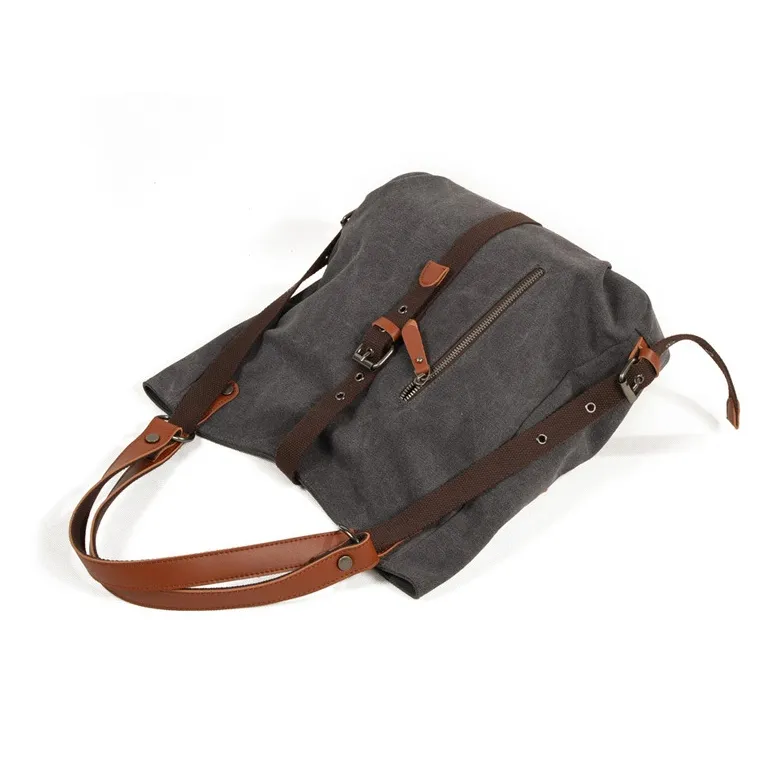 PULUWIRR Canvas Portable Double Shoulder Backpack Regular Unisex Khaki/Dark Gray/Coffee-4