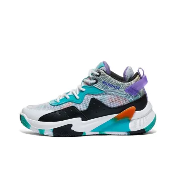 Warrior Anti Slip Wear Resistant Breathable Support Mid Top Basketball Shoes Men's White Black Lake Blue