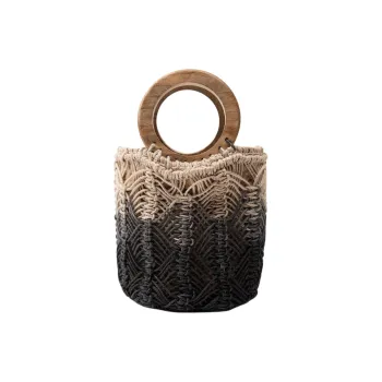 ZARA Jute Handbag Small Size Women's Black & Beige