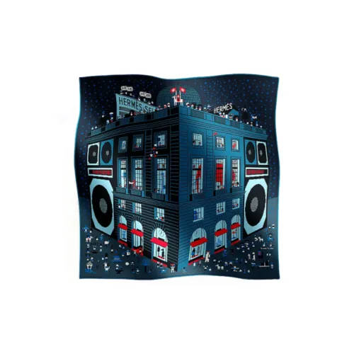 HERMES Silk Scarves Men's Dark Blue