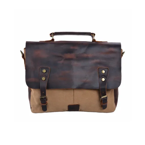 PULUWIRR Canvas With Leather Versatile Minimalist Style Convenient Medium Firmness Handbag Regular Unisex