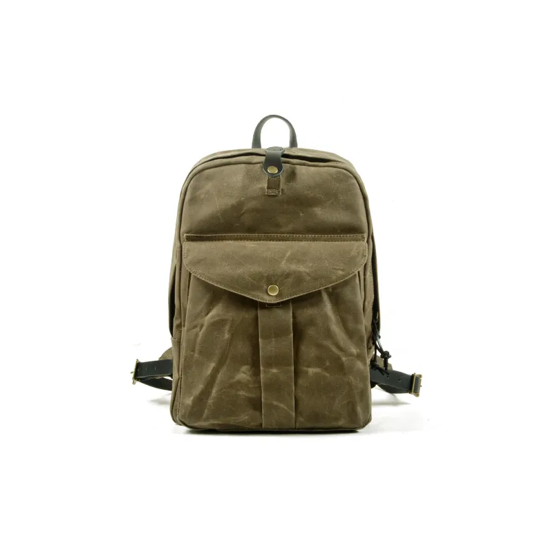PULUWIRR Cow Leather Canvas Backpack For Men Regular Unisex Khaki Army Green Black Gray Green-2