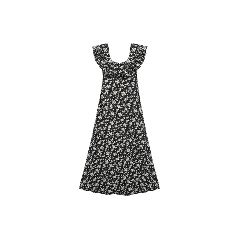 Vine Color Sleeveless Dress Women's Black-0