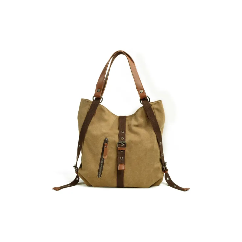 PULUWIRR Canvas Portable Double Shoulder Backpack Regular Unisex Khaki/Dark Gray/Coffee-0