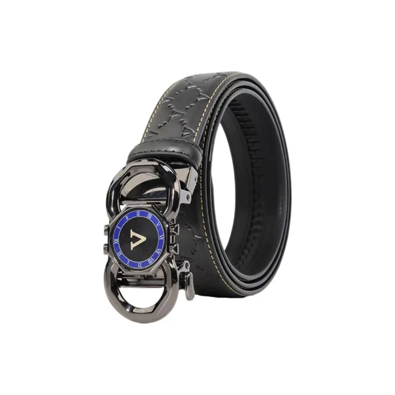 AUGTARLION Vintage Trendy V Logo Monogram Fortune Comes Cow Leather Leather Belts Men's Width 3.5CM-1