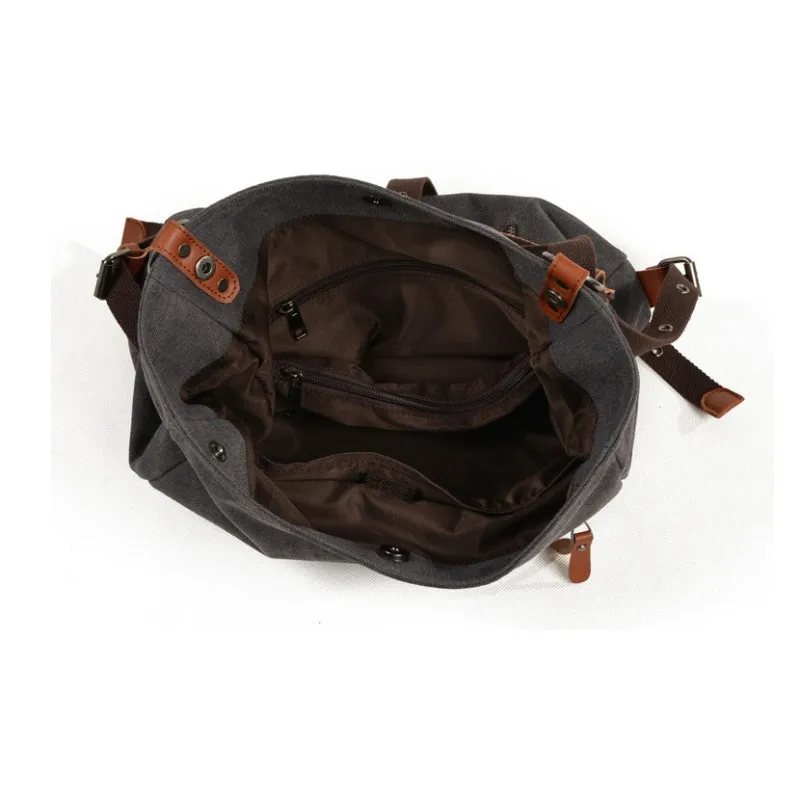 PULUWIRR Canvas Portable Double Shoulder Backpack Regular Unisex Khaki/Dark Gray/Coffee-5