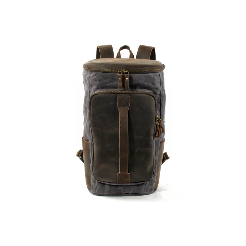 PULUWIRR Cowhide Patchwork Canvas Backpack Unisex Black/Khaki/Army Green/Gray-7
