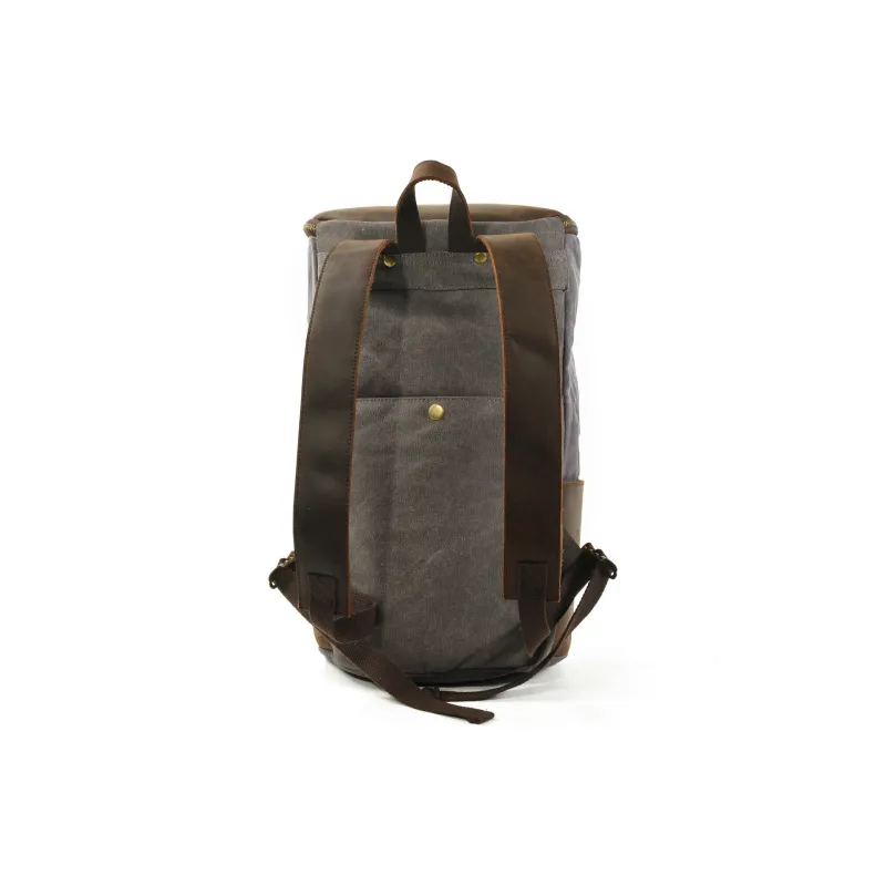 PULUWIRR Cowhide Patchwork Canvas Backpack Unisex Black/Khaki/Army Green/Gray-8