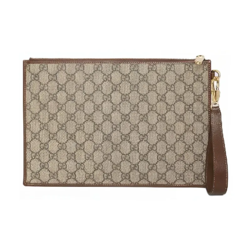GUCCI GG Canvas With Leather Clutch Men's Ebony-2