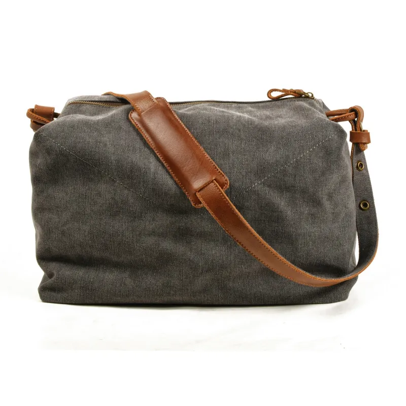 PULUWIRR Cowhide Patchwork Canvas Lightweight Commute Bag Fashion Water Repellent Wear Resistant Travel Bag Unisex-6
