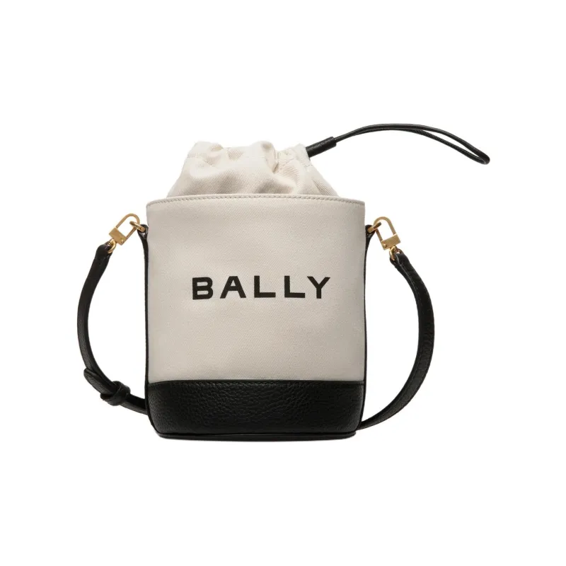 BALLY Fabric With Leather Bucket Bags Shoulder Bag Crossbody Bag Mini Women's Beige & Black-0