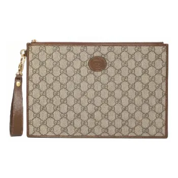 GUCCI GG Canvas With Leather Clutch Men's Ebony