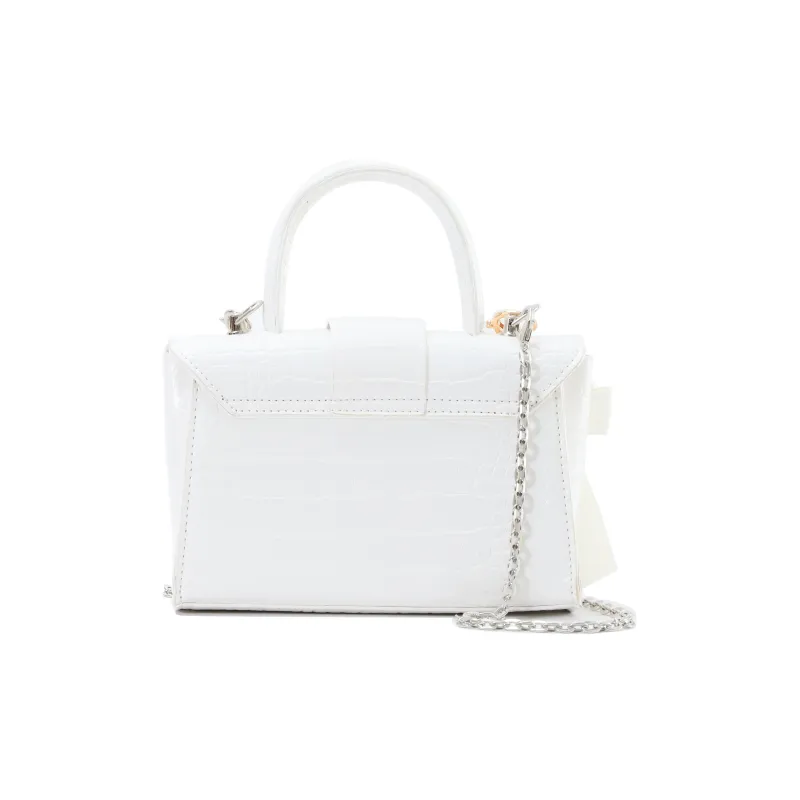 OTA PU Small Square Bag, One Shoulder Handbag Medium Size Women's Crocodile Pattern White/Crocodile Pattern Black-2