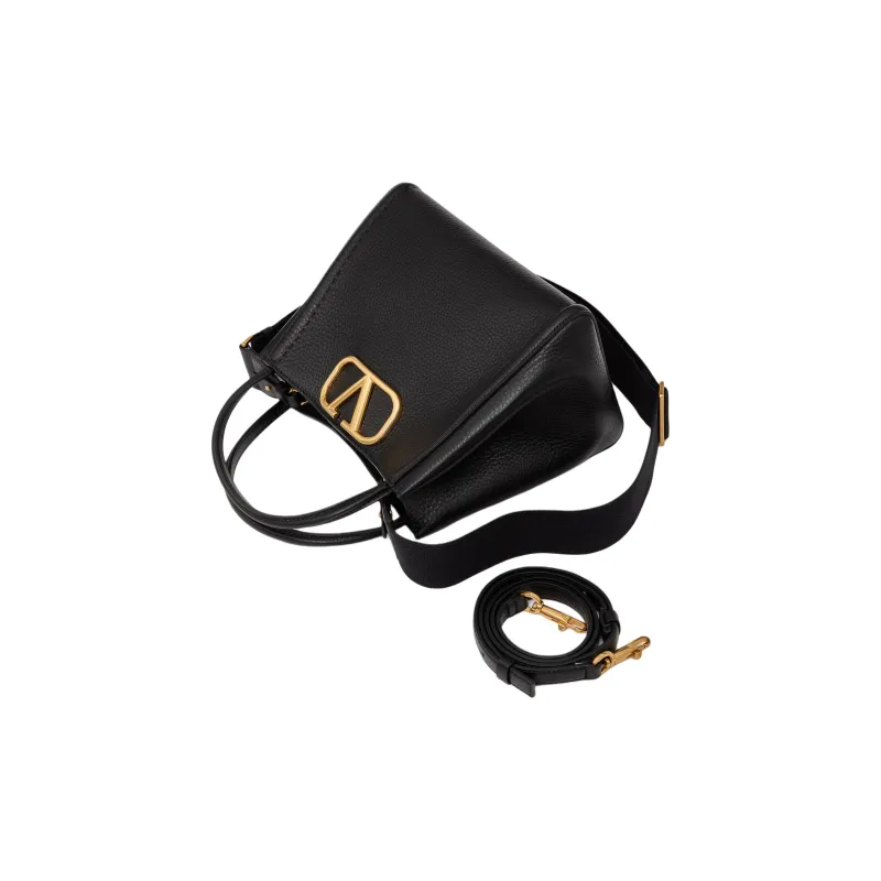 Valentino ALLTIME Grained Calfskin Shoulder Bag Crossbody Bag Handbag Medium Size Women's Black-4