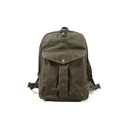 PULUWIRR Cow Leather Canvas Backpack For Men Regular Unisex Khaki Army Green Black Gray Green