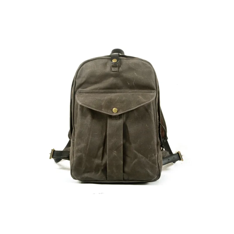 PULUWIRR Cow Leather Canvas Backpack For Men Regular Unisex Khaki Army Green Black Gray Green-6