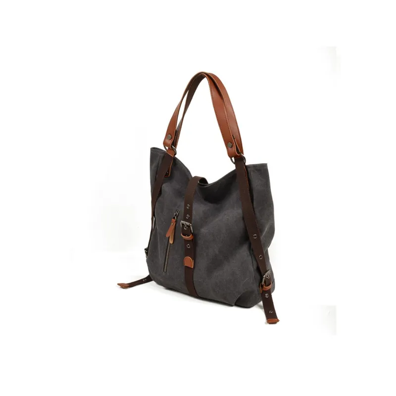 PULUWIRR Canvas Portable Double Shoulder Backpack Regular Unisex Khaki/Dark Gray/Coffee-2
