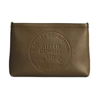 Dunhill Cow Leather Clutch Medium Size Men's Olive Green