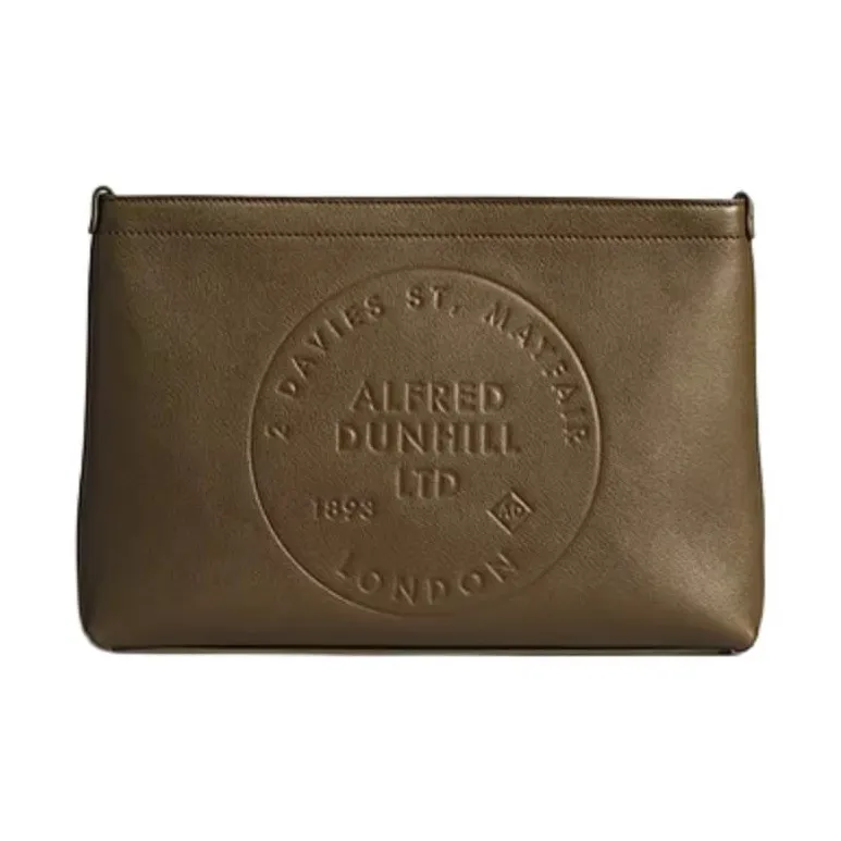 Dunhill Cow Leather Clutch Medium Size Men's Olive Green-0