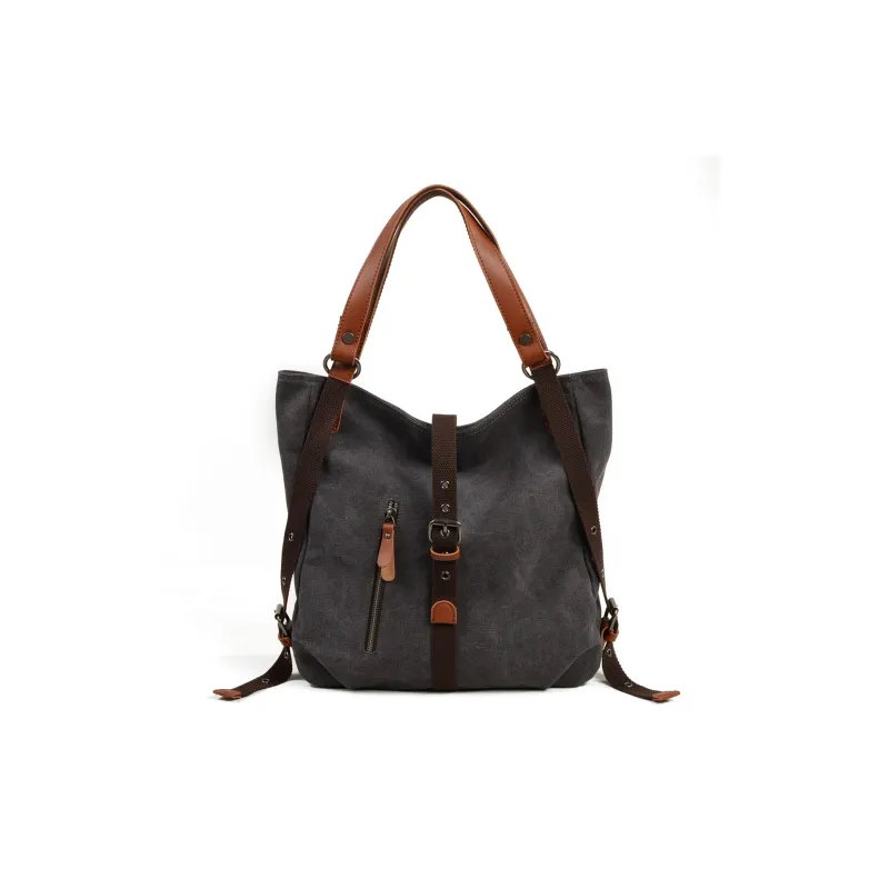 PULUWIRR Canvas Portable Double Shoulder Backpack Regular Unisex Khaki/Dark Gray/Coffee-1