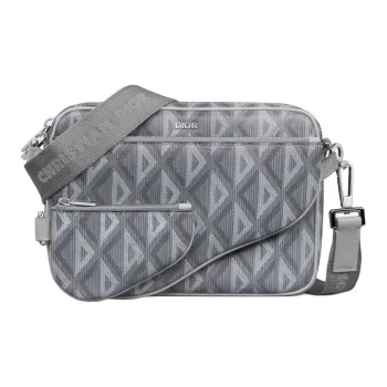 DIOR CD Diamond Canvas Crossbody Bag Shoulder Bag Men's Gray
