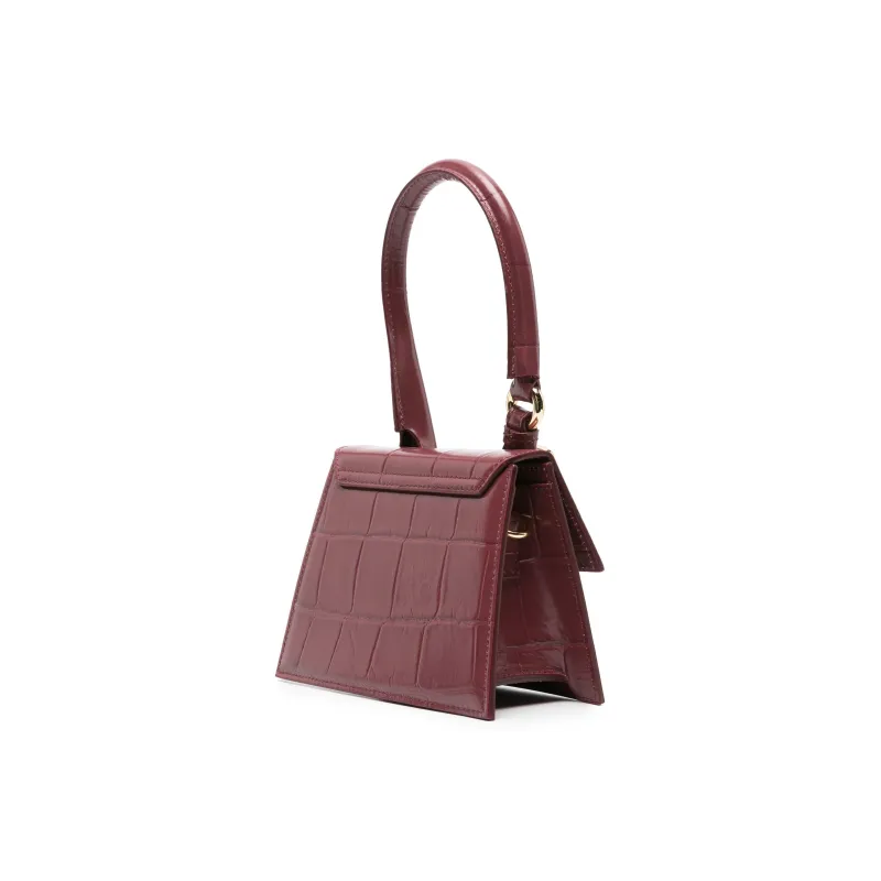 Jacquemus Calfskin Shoulder Bag Crossbody Bag Handbag Medium Size Women's Burgundy Color-2