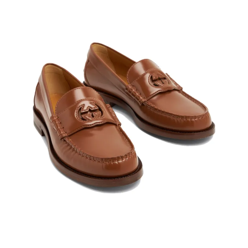 GUCCI Interlocking Loafers Women's Brown-3