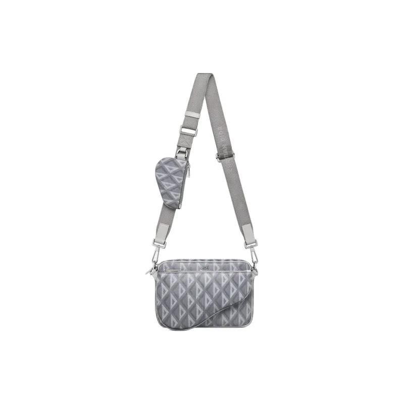 DIOR CD Diamond Canvas Crossbody Bag Shoulder Bag Men's Gray-1