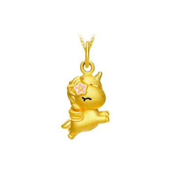 LOVEBLOOM Pink Unicorn Solid Gold Fixed Price Gold Pendant Men's