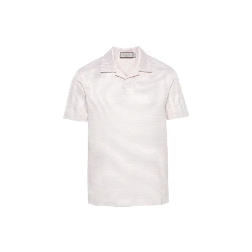 Canali Striped Linen Blend Polo Shirt