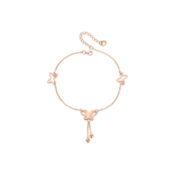 DRYWORLD 925 Sterling Silver Radiant Butterfly Charm Anklets Women's Rose Gold