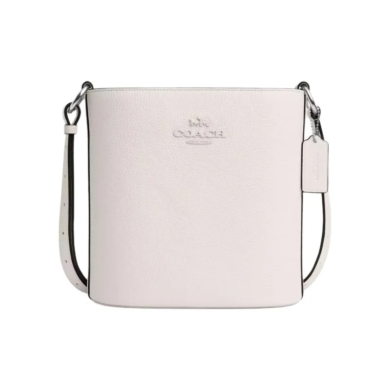 COACH Refined Pebbled Leather Bucket Bags Crossbody Bag, Shoulder Bag Small Size Women's Silver & Chalk-0