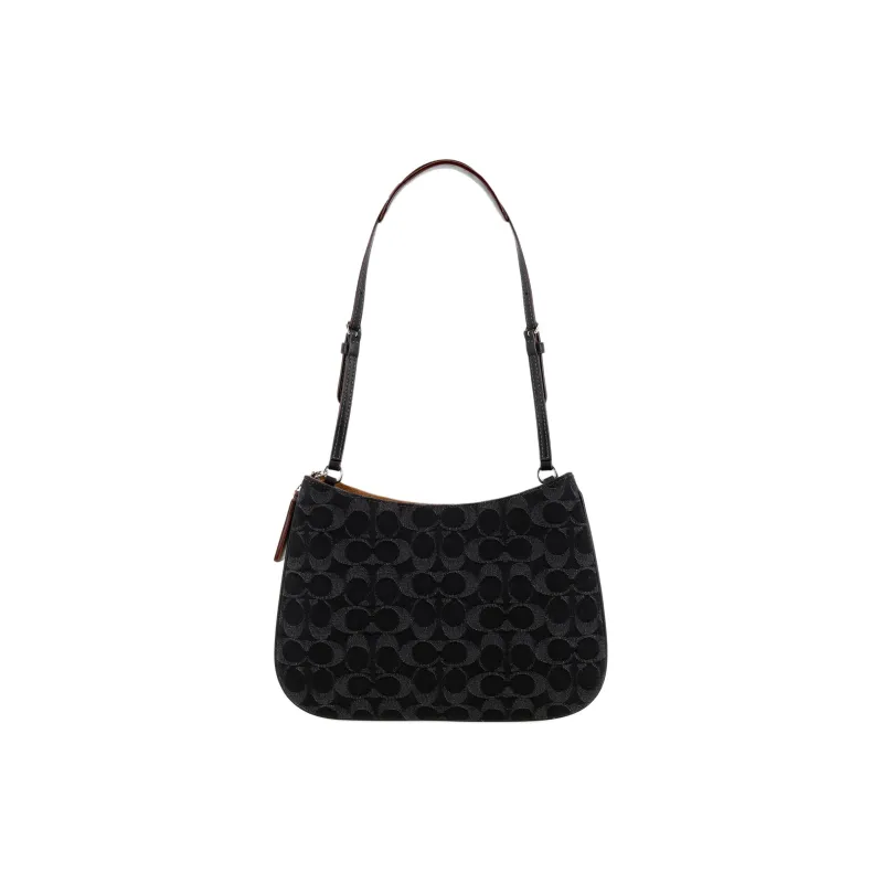 COACH Penelope Denim Handbag Shoulder Bag Women's Silver & Black-2